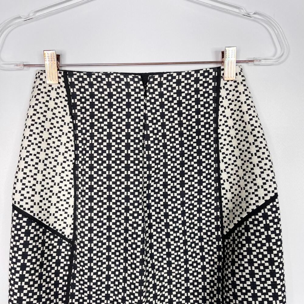 J Crew Size 00 Lux Paneled Black Cream Geometric Jacquard Pencil Skirt Cotton - Picture 7 of 13
